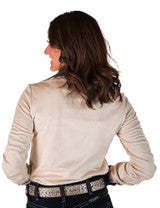 COWGIRL TUFF Pullover Button Up (Cream With Western Swirl Embroidery Mid-weight Stretch Suede)