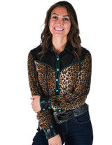 COWGIRL TUFF Pullover Button Up (Leopard With Turquoise Accents Lightweight Stretch Jersey)