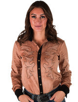 COWGIRL TUFF Pullover Button Up (Tan With Western Swirl Embroidery Mid-weight Stretch Suede)