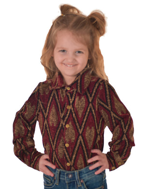 COWGIRL TUFF Girls Pullover Button Up (Red Shimmery Diamonds And Hearts Lightweight Stretch Jersey)