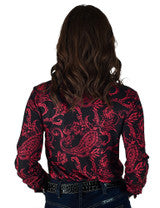 COWGIRL TUFF Pullover Button Up (Black With Red Paisley Lightweight Stretch Jersey)