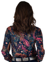 COWGIRL TUFF Pullover Button Up (Blue With Colorful Paisley Lightweight Stretch Jersey)