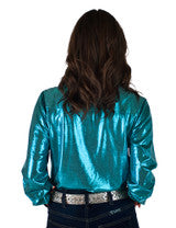 COWGIRL TUFF Full Zip (Turquoise Metallic With Rust Accent Lightweight Stretch Jersey)