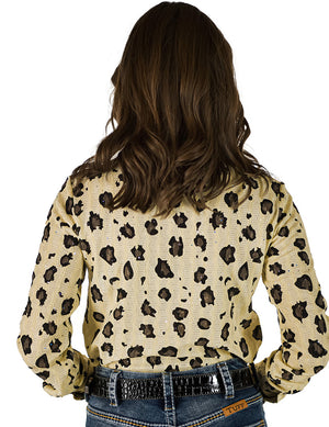 COWGIRL TUFF Pullover Button-Up (Yellow Leopard Print With Silver Sparkle Lightweight Stretch)