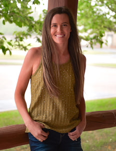 COWGIRL TUFF Flowy Tank Top (Green With Silver Crystals Lightweight Stretch)
