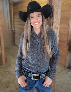 COWGIRL TUFF Pullover Button-Up (Silver With Silver Crystals Lightweight Stretch)