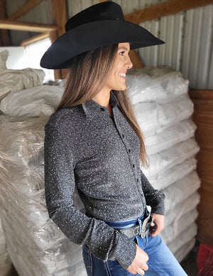 COWGIRL TUFF Pullover Button-Up (Silver With Silver Crystals Lightweight Stretch)