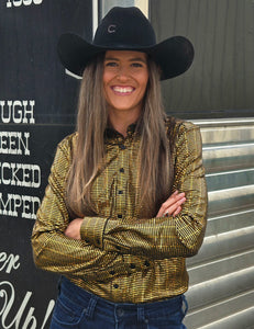 COWGIRL TUFF Pullover Button Up (Black With Yellow Metallic Foil Lightweight Stretch)
