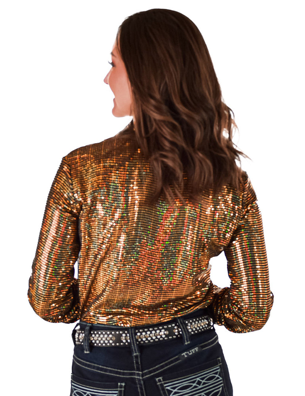 COWGIRL TUFF Pullover Button-Up (Black With Yellow Metallic Foil Lightweight Stretch)