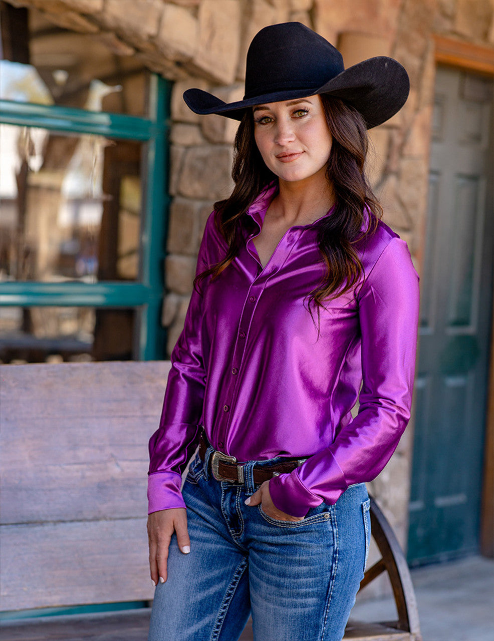 COWGIRL TUFF Pullover Button-Up (Lavender Satin Lightweight Stretch)