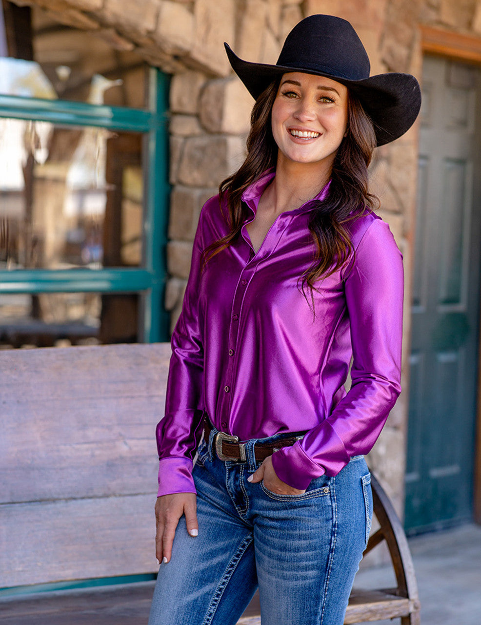 COWGIRL TUFF Pullover Button-Up (Lavender Satin Lightweight Stretch)