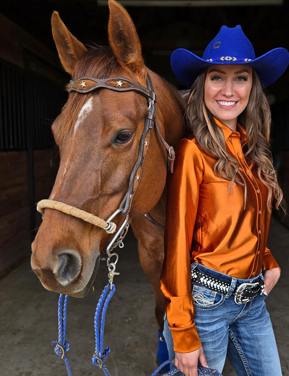 COWGIRL TUFF Pullover Button Up (Copper Satin Lightweight Stretch)