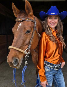COWGIRL TUFF Pullover Button Up (Copper Satin Lightweight Stretch)