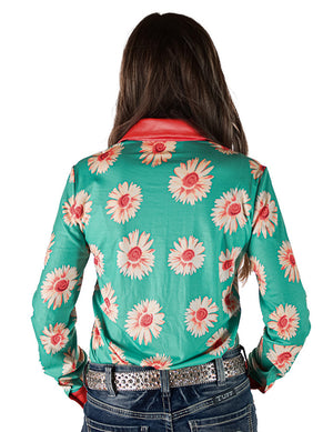 COWGIRL TUFF Pullover Button Up (Turquoise Floral Jersey Lightweight Stretch)