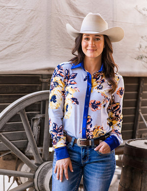COWGIRL TUFF Pullover Button-Up (Light Blue Floral Jersey Lightweight Stretch)