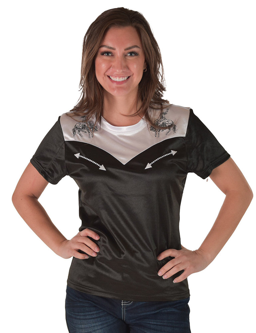 COWGIRL TUFF Tee (Black And White Satin Lightweight Stretch Jersey)