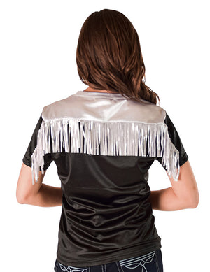 COWGIRL TUFF Tee (Black And White Satin Lightweight Stretch Jersey)