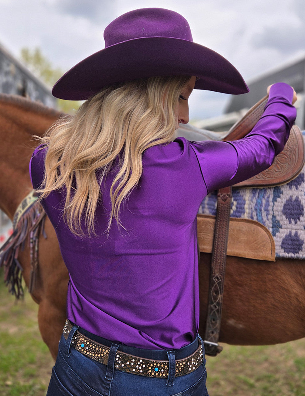 COWGIRL TUFF Pullover Button-Up (Prince Purple Satin Lightweight Stretch)