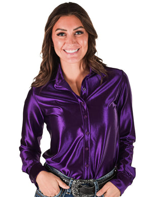 COWGIRL TUFF Pullover Button-Up (Prince Purple Satin Lightweight Stretch)