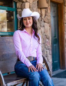 COWGIRL TUFF Pullover Button Up (Pink Candystripe With Allover Crystal Lightweight Stretch Jersey)