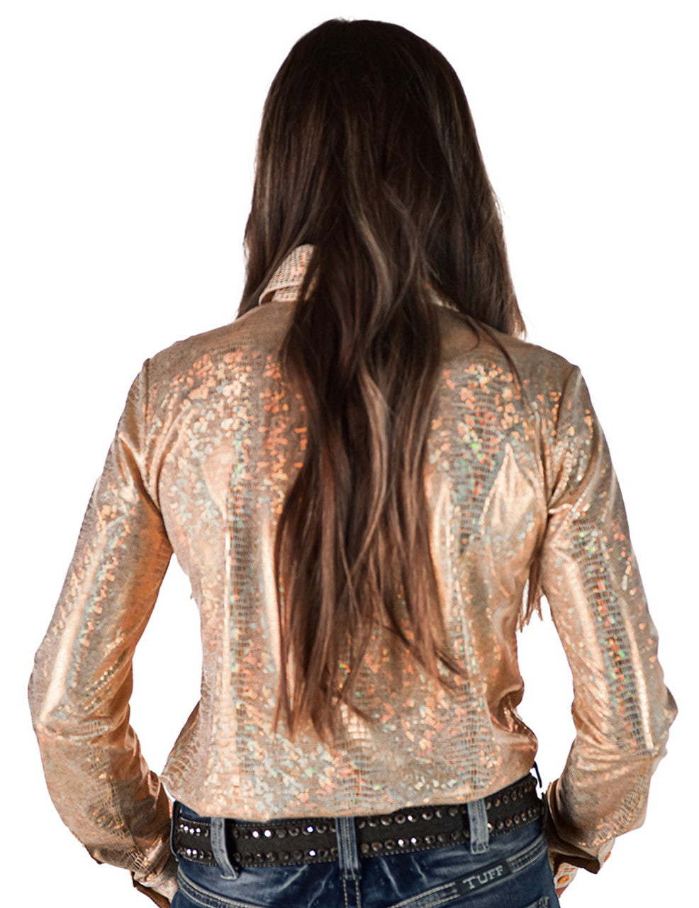 COWGIRL TUFF Pullover Button-Up (Gold Holographic Foil Lightweight Stretch Jersey)