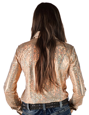 COWGIRL TUFF Pullover Button-Up (Gold Holographic Foil Lightweight Stretch Jersey)