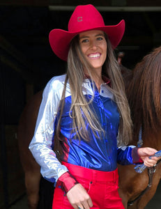 COWGIRL TUFF Pullover Button-Up (Red With White And Blue Americana Lightweight Stretch Jersey)