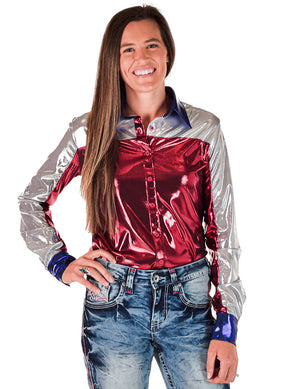 COWGIRL TUFF Pullover Button Up (Blue With Red And White Americana Lightweight Stretch Jersey)