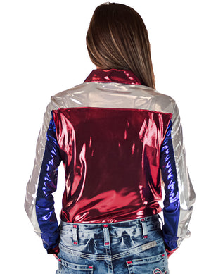 COWGIRL TUFF Pullover Button-Up (Red With White And Blue Americana Lightweight Stretch Jersey)
