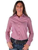 COWGIRL TUFF Pullover Button Up (Red Candystripe Lightweight Stretch Jersey)