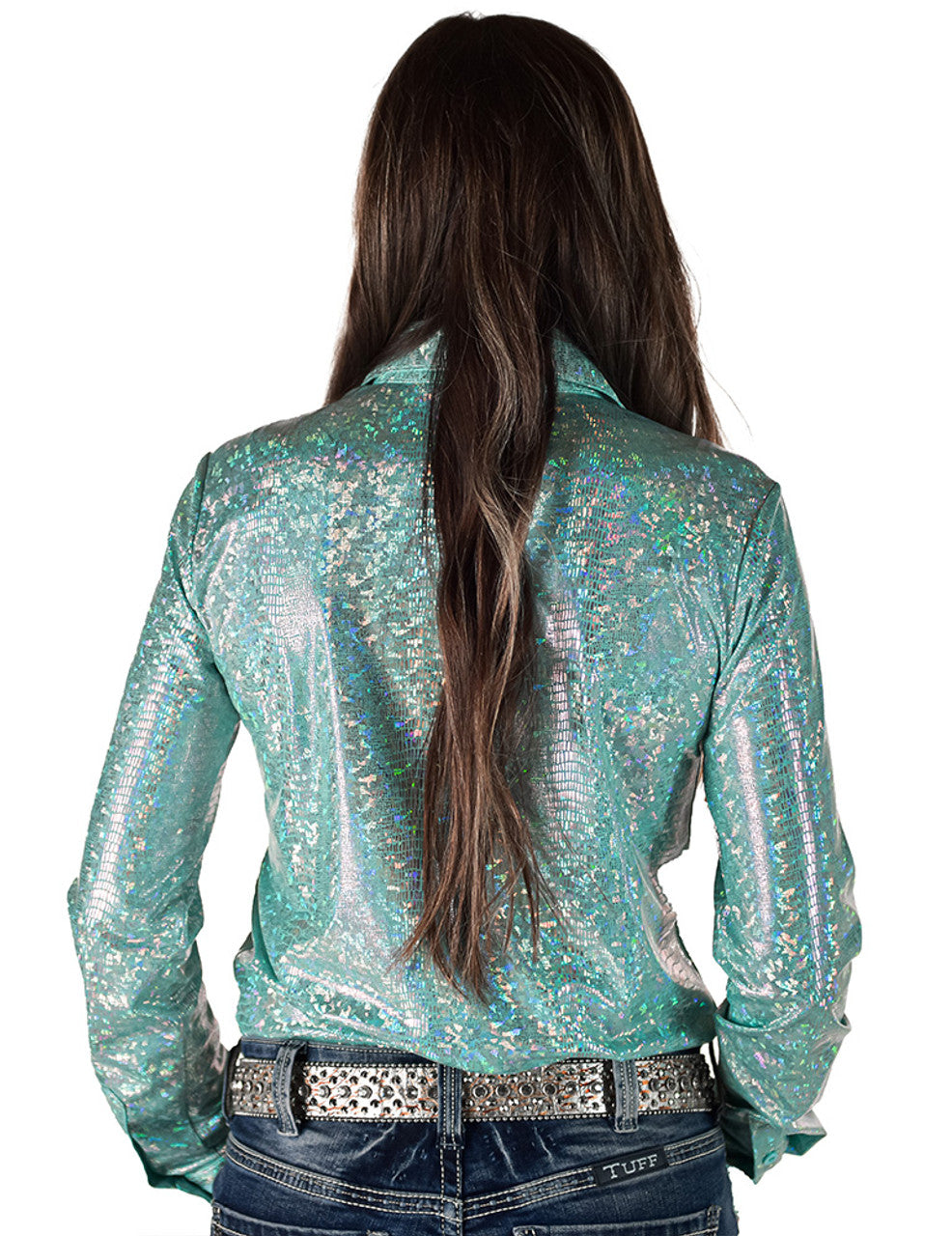 COWGIRL TUFF Pullover Button Up (Mint Holographic Foil Lightweight Stretch Jersey)