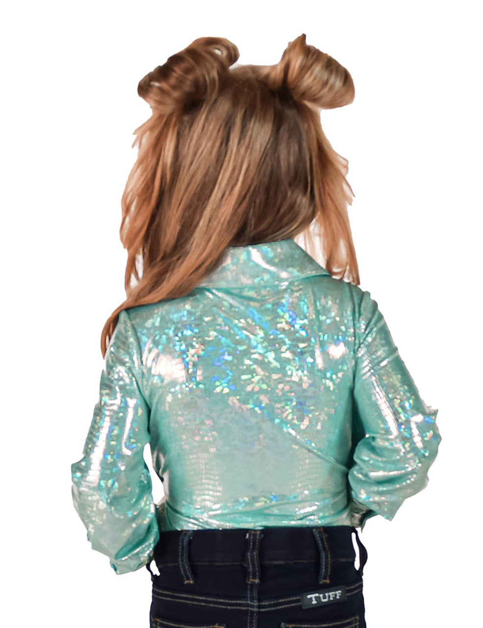 COWGIRL TUFF Girl's Pullover Button-Up (Mint Holographic Foil Lightweight Stretch Jersey)