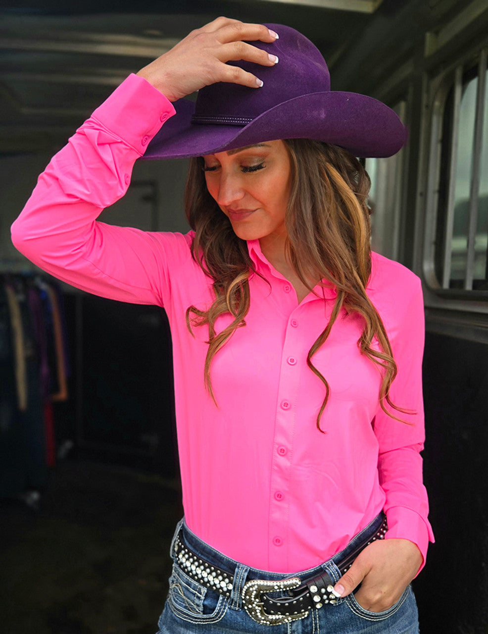 COWGIRL TUFF Pullover Button-Up (Hot Pink Breathe Lightweight Stretch)