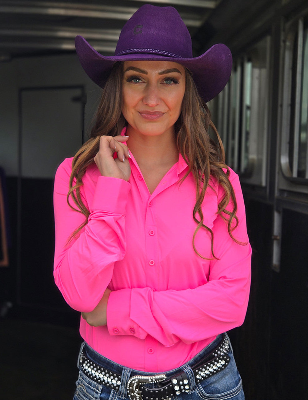COWGIRL TUFF Pullover Button-Up (Hot Pink Breathe Lightweight Stretch)