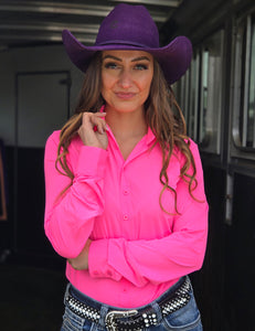 COWGIRL TUFF Pullover Button-Up (Hot Pink Breathe Lightweight Stretch)