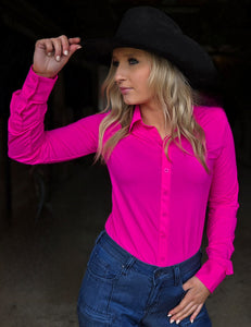 COWGIRL TUFF Pullover Button-Up (Fushia Breathe Lightweight Stretch)