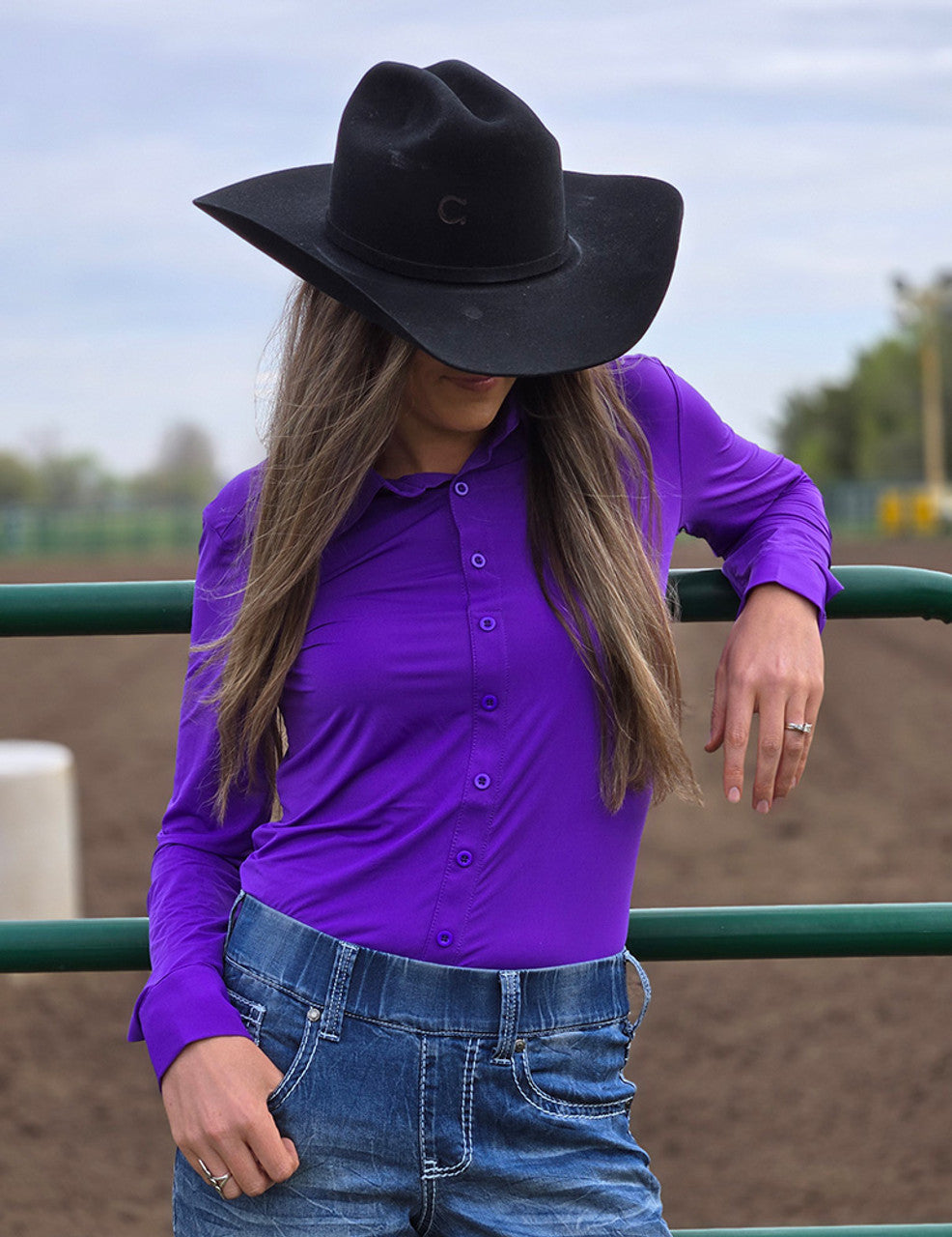 COWGIRL TUFF Pullover Button Up (Royal Purple Breathe Lightweight Stretch)