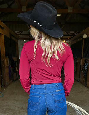 COWGIRL TUFF Pullover Button Up (Burgundy Breathe Lightweight Stretch)