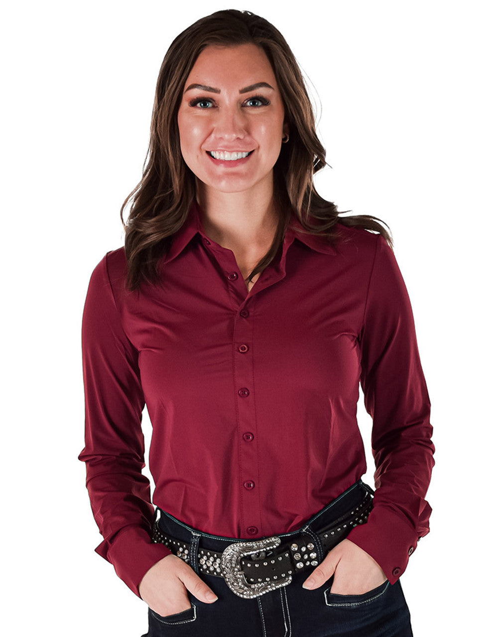 COWGIRL TUFF Pullover Button Up (Burgundy Breathe Lightweight Stretch)