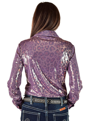 COWGIRL TUFF Pullover Button Up (Soft Lavender Metallic Leopard Shimmer Lightweight High Stretch Jersey)