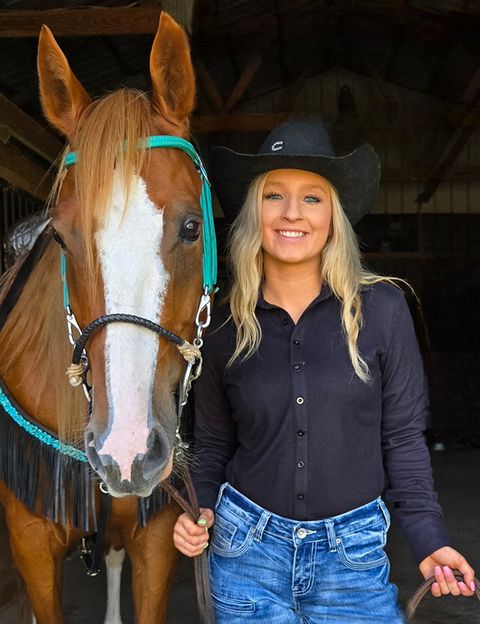 COWGIRL TUFF Black Fleece Stretch Pullover Button Up