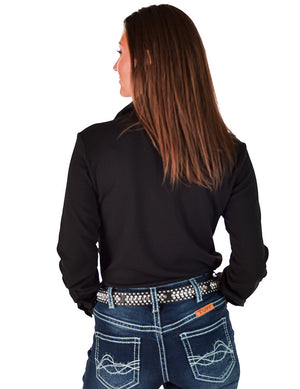 COWGIRL TUFF Black Fleece Stretch Pullover Button Up