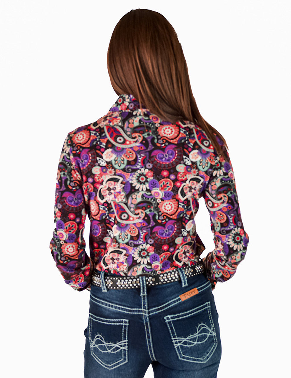COWGIRL TUFF Multi Colored Paisley Stretch Midweight Jersey Pullover Button Up