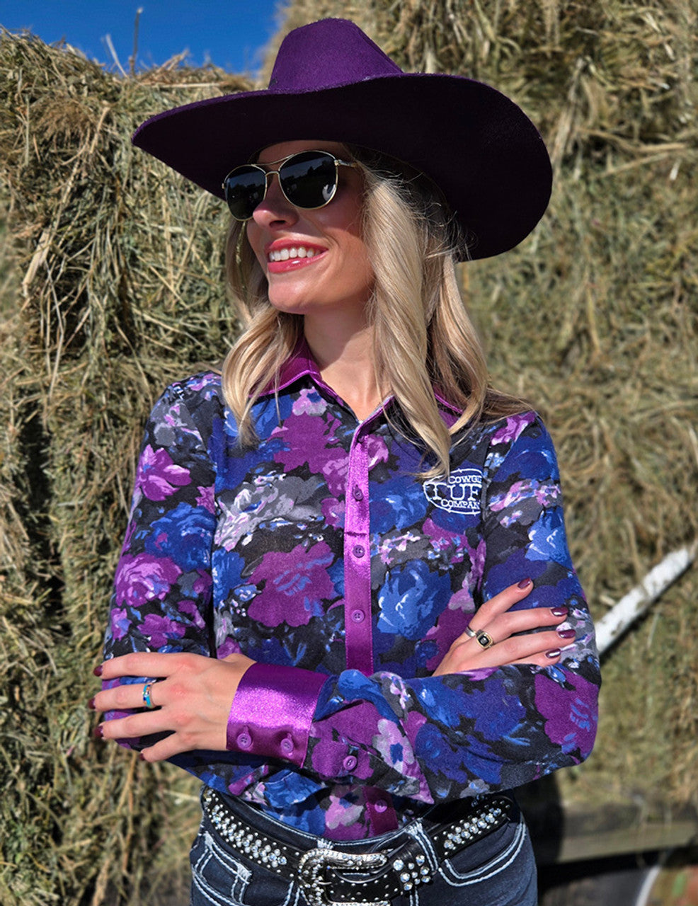 COWGIRL TUFF Lavendar Floral Stretch Midweight Jersey Pullover Button Up