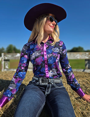 COWGIRL TUFF Lavendar Floral Stretch Midweight Jersey Pullover Button Up