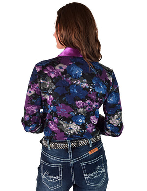 COWGIRL TUFF Lavendar Floral Stretch Midweight Jersey Pullover Button Up