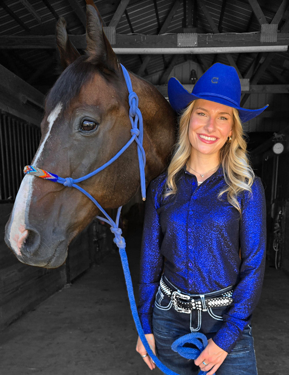 COWGIRL TUFF Beautiful Indigo Shimmer Stretch Jersey Lightweight Pullover Button Up