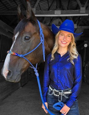 COWGIRL TUFF Beautiful Indigo Shimmer Stretch Jersey Lightweight Pullover Button Up