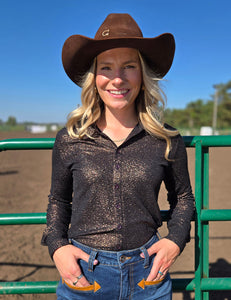 COWGIRL TUFF Pullover Button Up (Cocoa Brown Shimmer Medium Weight And Medium Stretch)