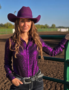 COWGIRL TUFF Pullover Grape Shimmer Button Up